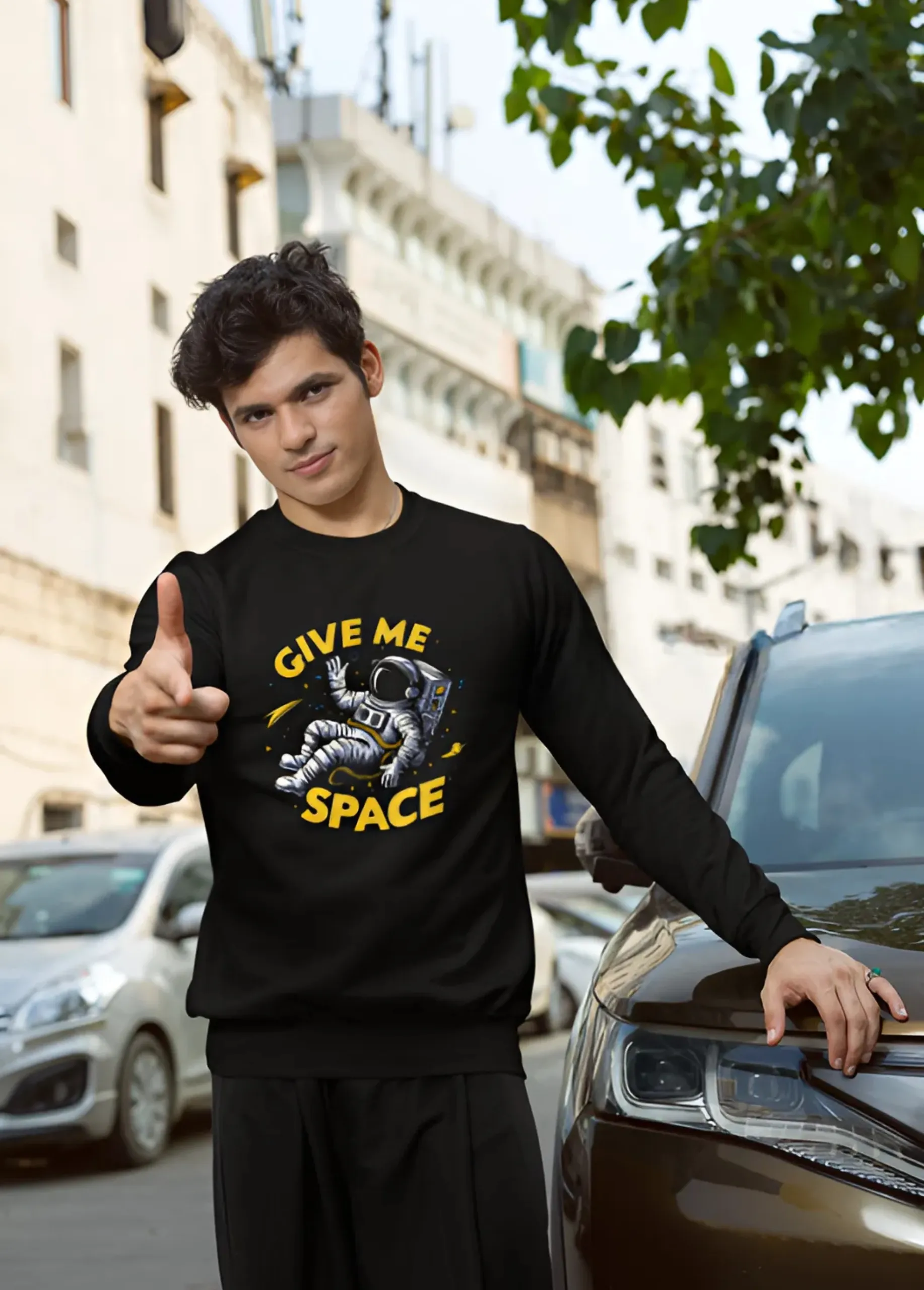 Give Me Space | Premium 350 GSM Black Astronaut Sweatshirt for Men - Image 4