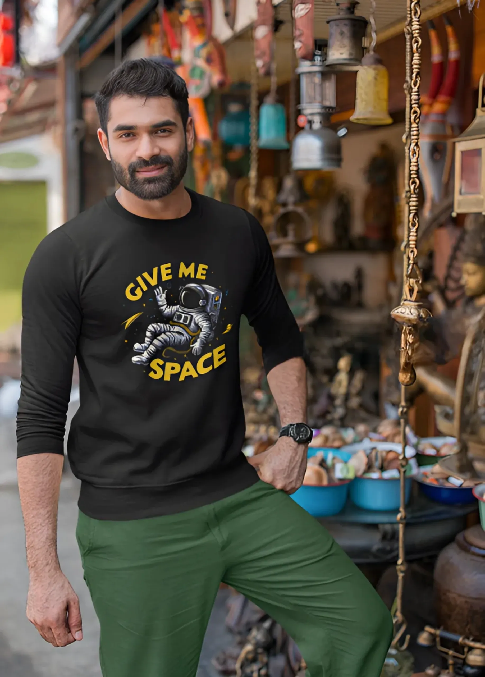 Give Me Space | Premium 350 GSM Black Astronaut Sweatshirt for Men - Image 5