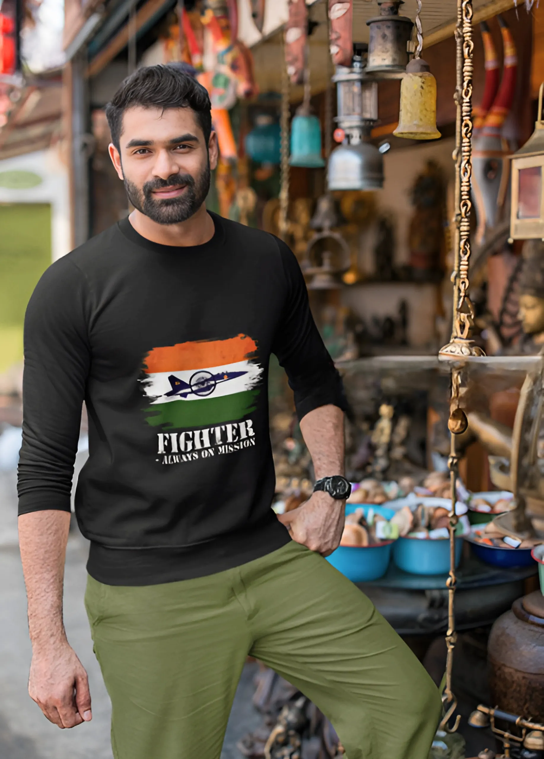Fighter - Always on Mission | Premium Black Patriotic Sweatshirt for Men - Image 5