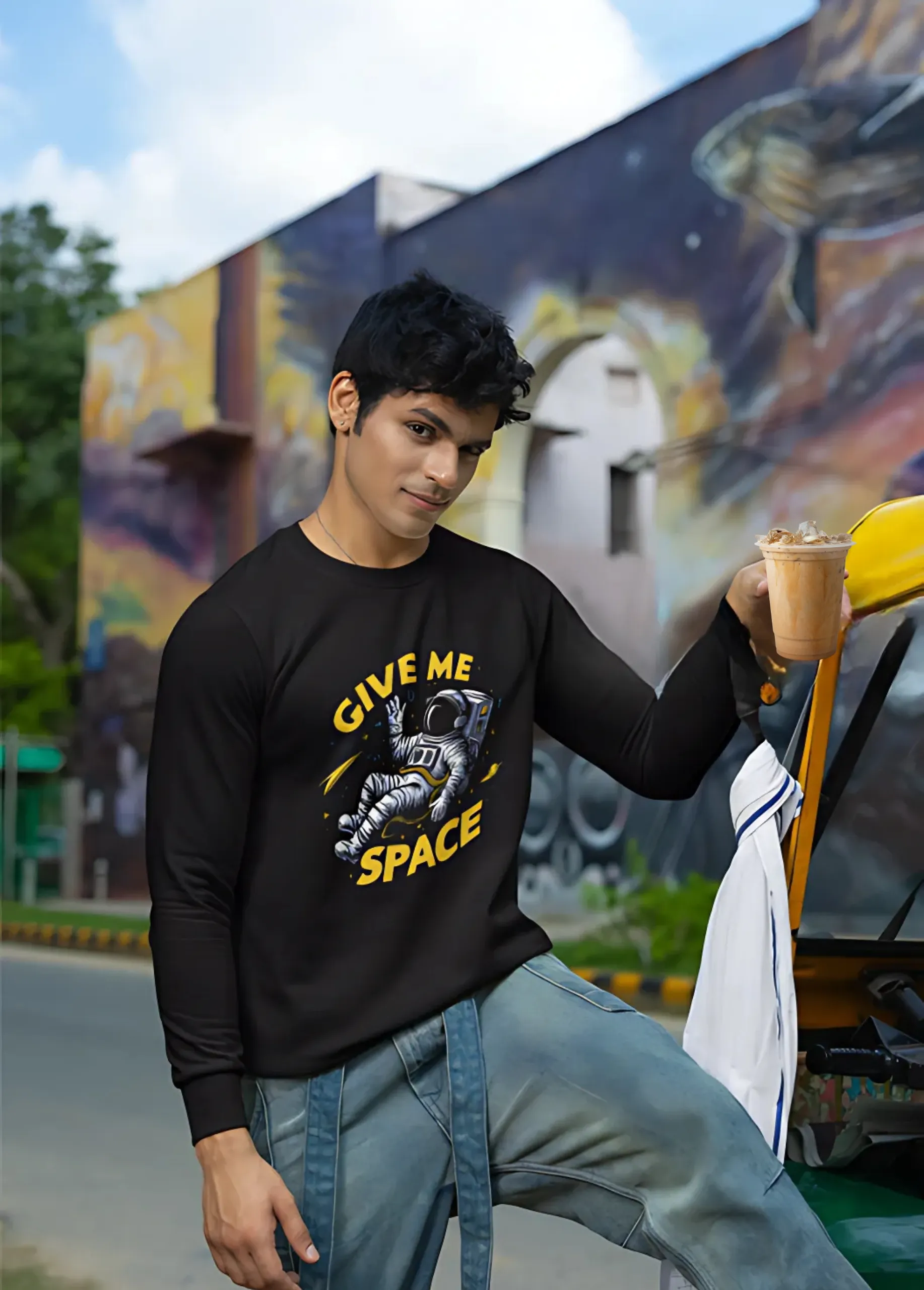 Give Me Space | Premium 350 GSM Black Astronaut Sweatshirt for Men - Image 7