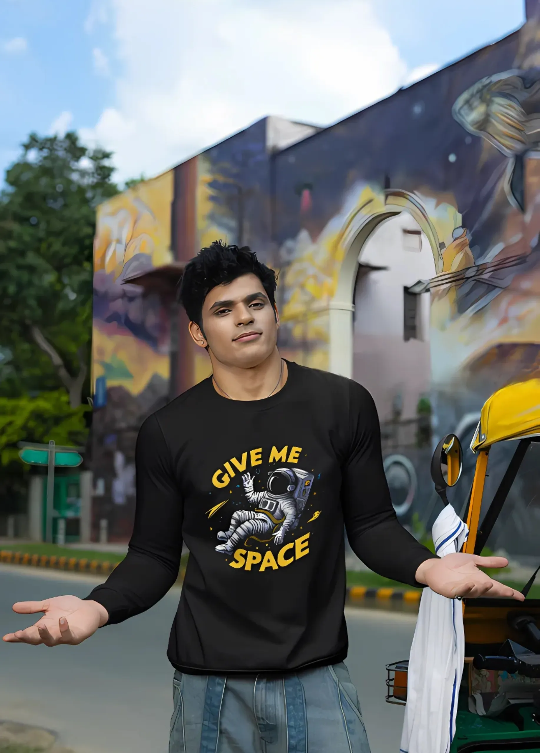 Give Me Space | Premium 350 GSM Black Astronaut Sweatshirt for Men - Image 8
