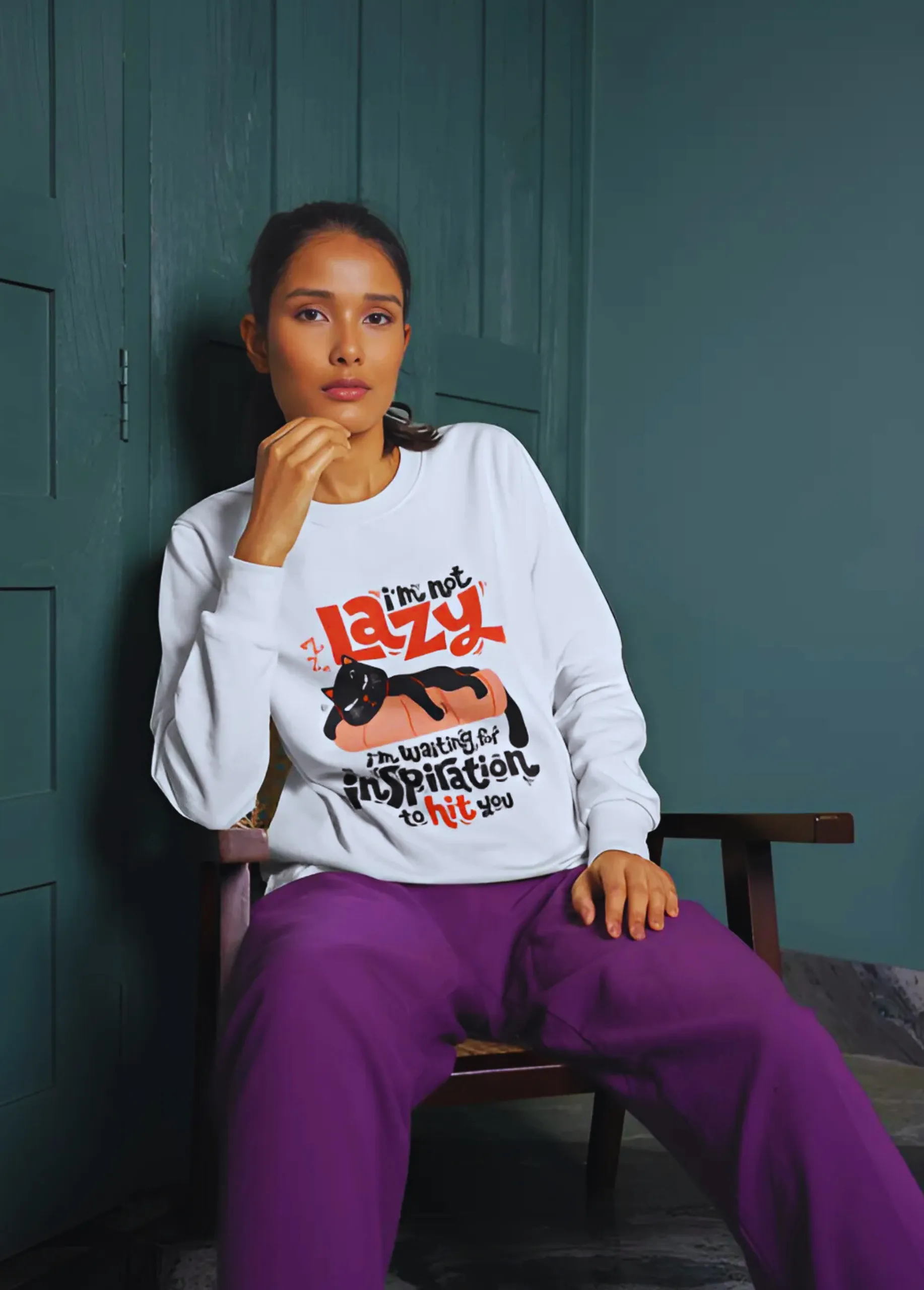 I'm Not Lazy | Premium 350 GSM Funny Cat Sweatshirt for Women - Image 6