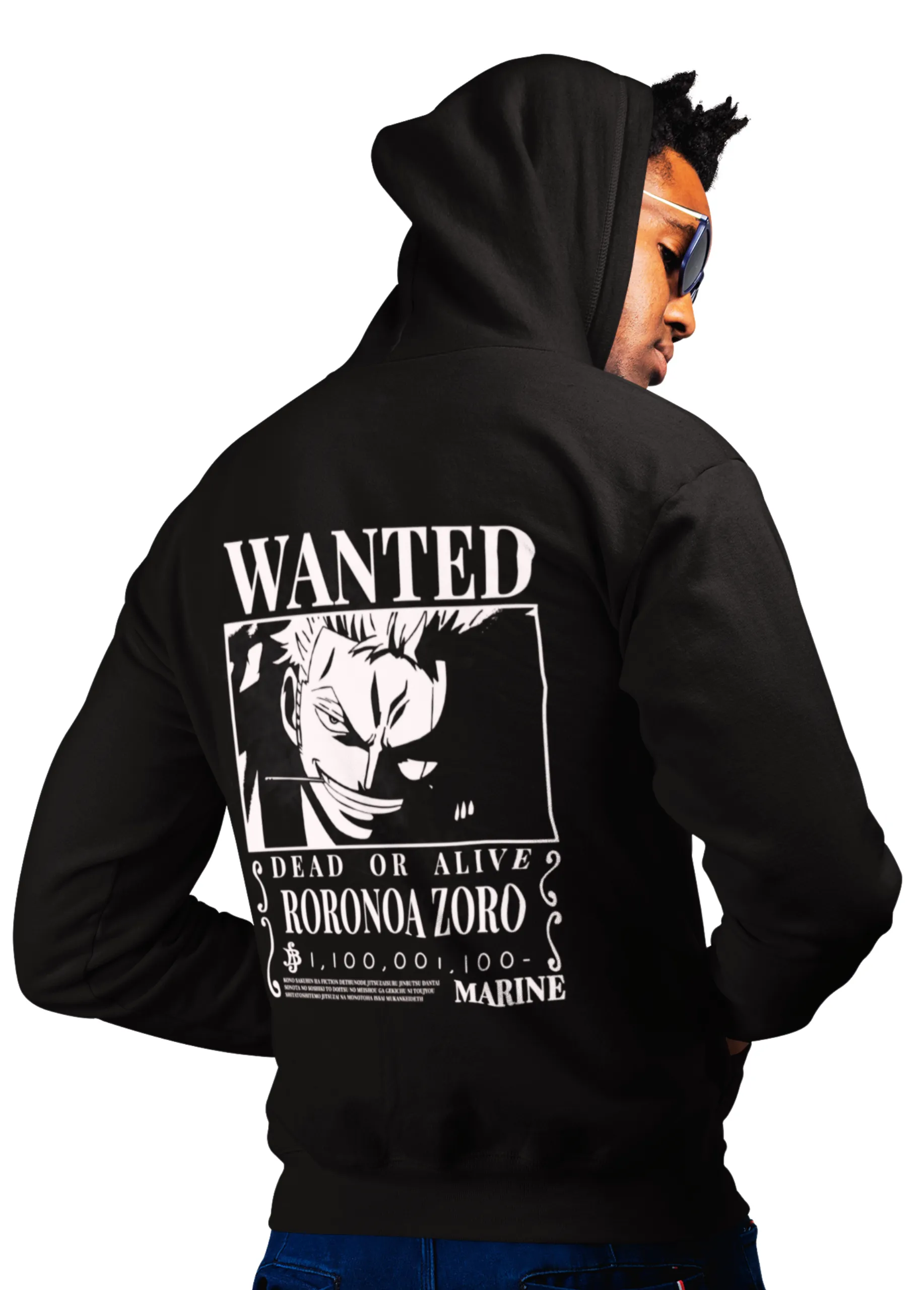 Roronoa Zoro Wanted Poster | Premium Back Print Anime Hoodie - Image 4