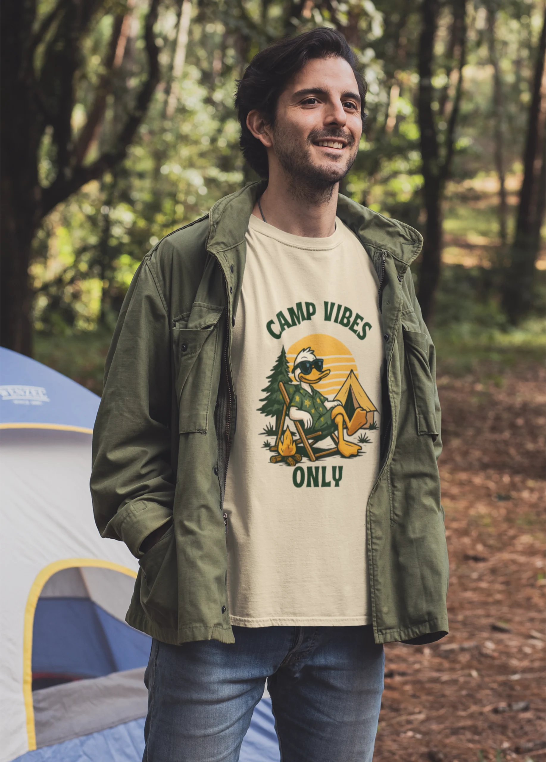 Camp Vibes Only Nature Edition | 180 GSM Bio-Washed Regular Fit | Beige - Image 3