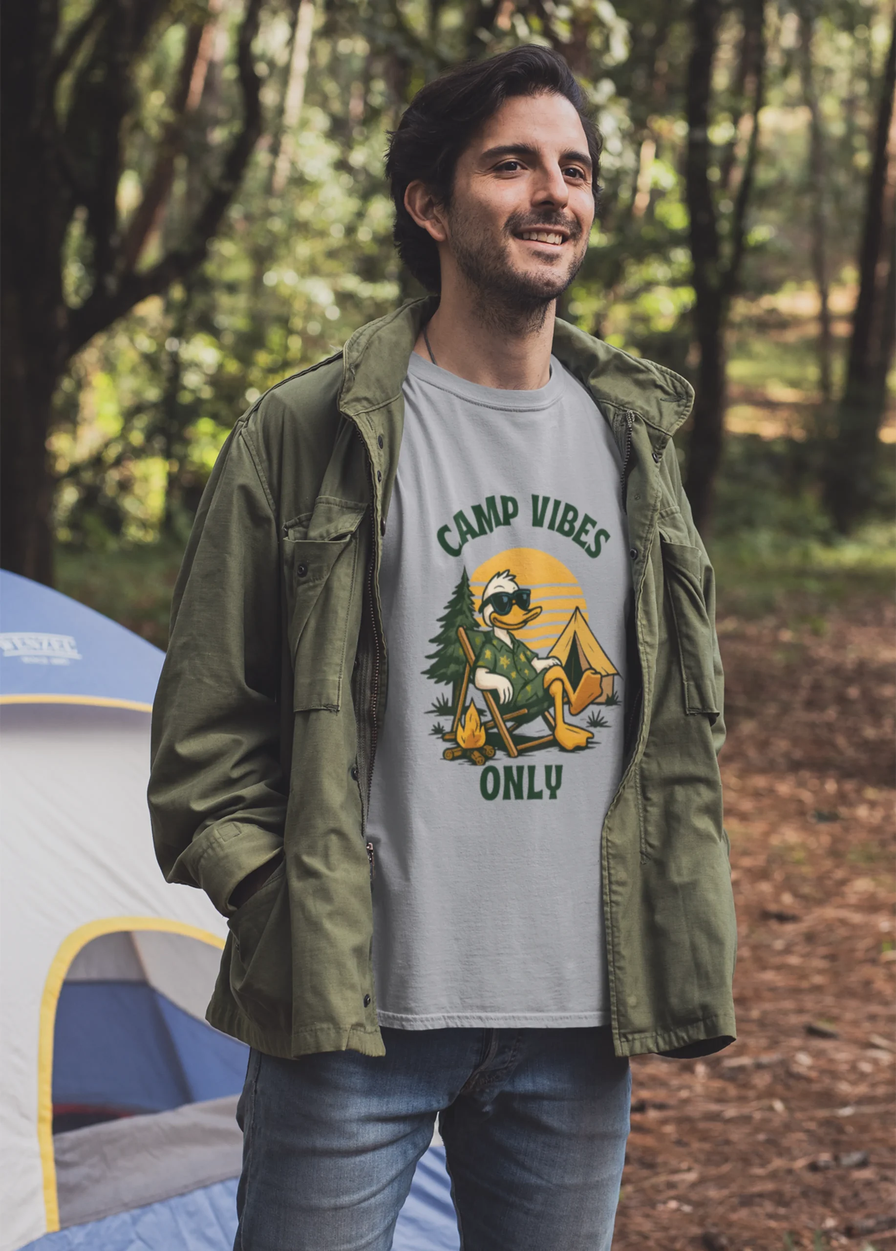 Camp Vibes Only Nature Edition | 180 GSM Bio-Washed Regular Fit | S Grey - Image 3