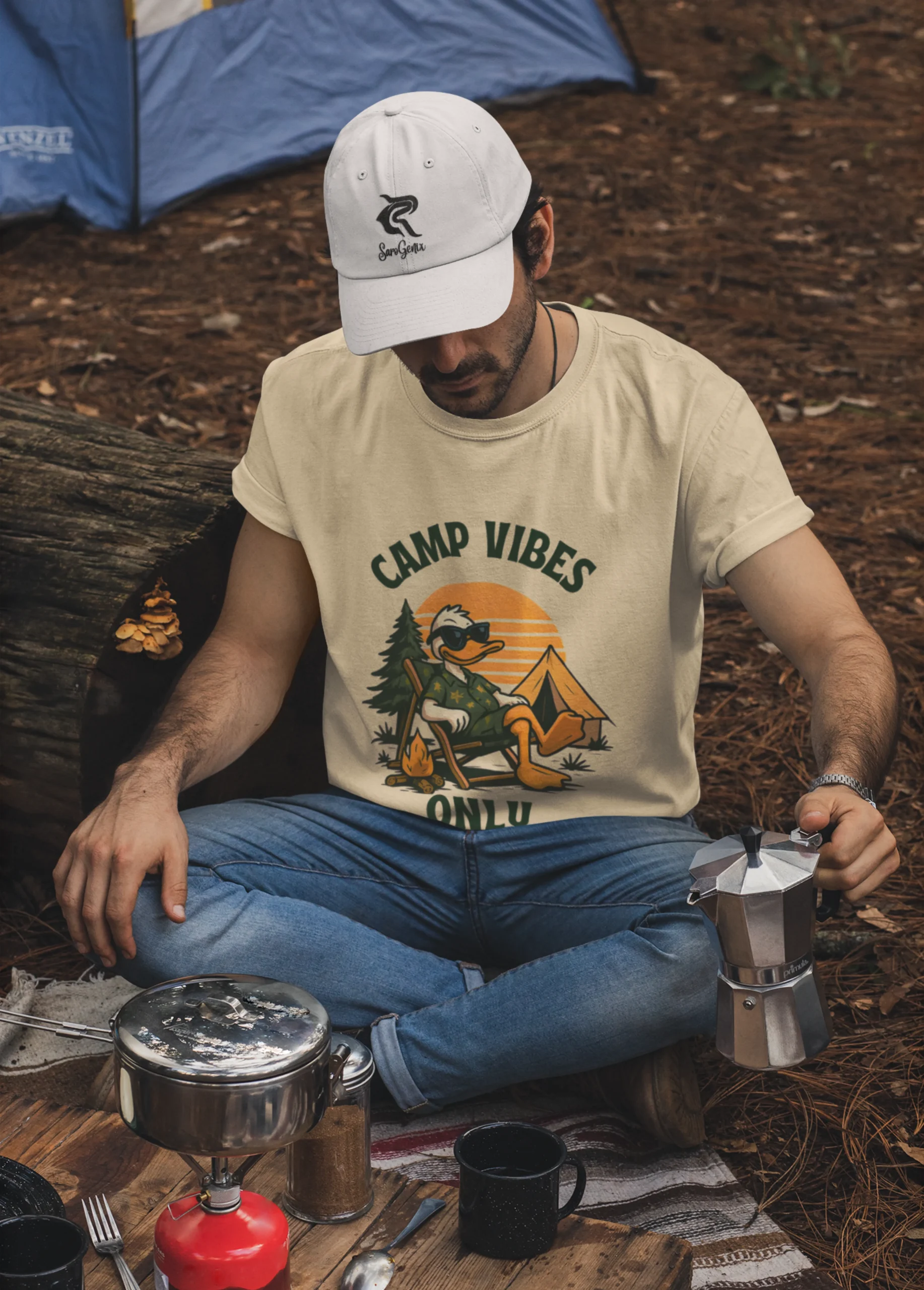 Camp Vibes Only Nature Edition | 180 GSM Bio-Washed Regular Fit | Beige - Image 4